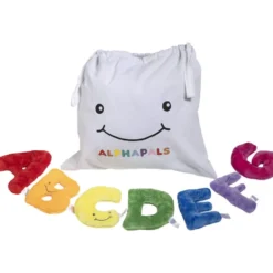 Alphabet Mini Plush Set - Rainbow Letters with White Drawstring Bag