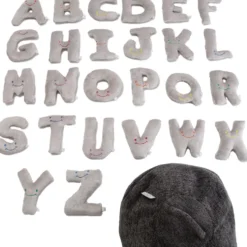 Alphabet Plush Mini Set - Dove Grey Letters with Dark Grey Bag