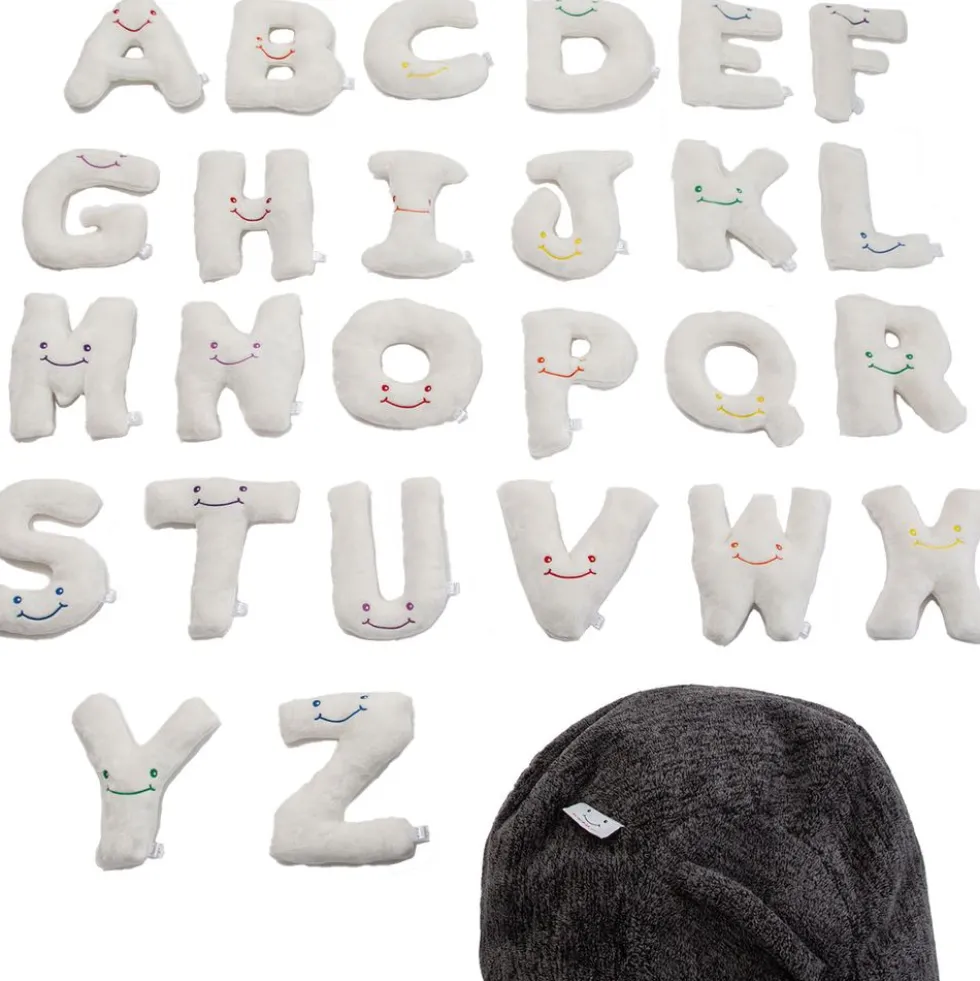Alphabet Plush Set - Cream Letters with Dark Grey Bag