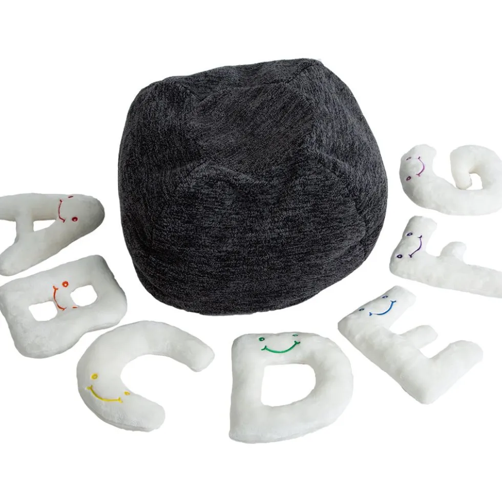 Alphabet Plush Set - Cream Letters with Dark Grey Bag