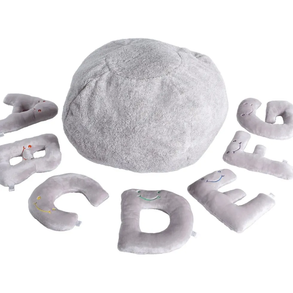 Alphabet Plush Set - Dove Grey Letters with Light Grey Bag
