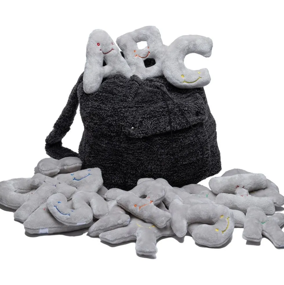 Alphabet Plush Set - Dove Grey Letters with Dark Grey Backpack