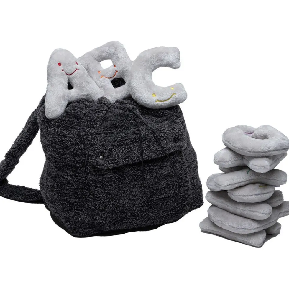 Alphabet Plush Set - Dove Grey Letters with Dark Grey Backpack