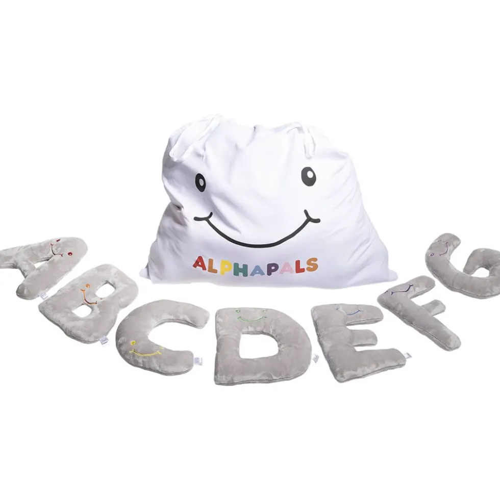 Alphabet Plush Set - Dove Grey Letters with White Drawstring Bag