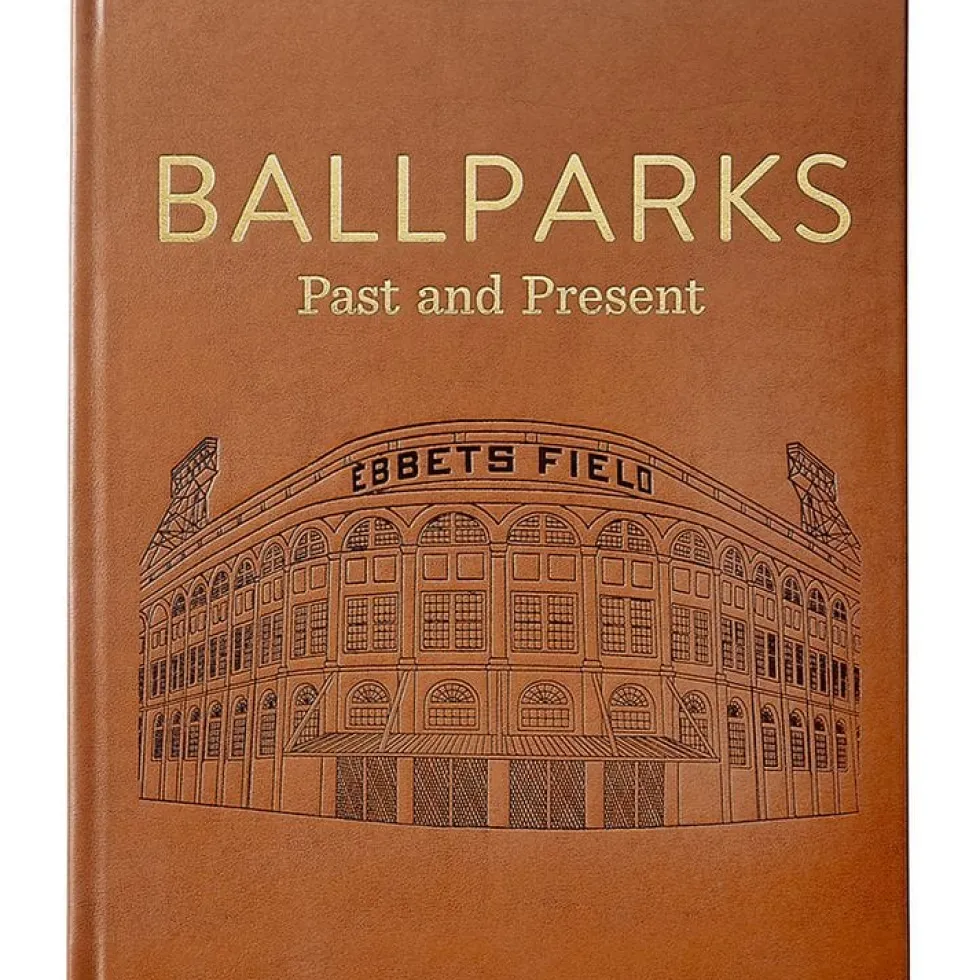 Ballparks Past and Present Book in Tan Bonded Leather
