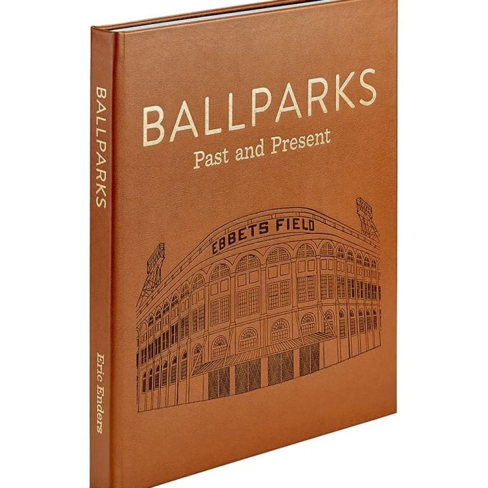 Ballparks Past and Present Book in Tan Bonded Leather