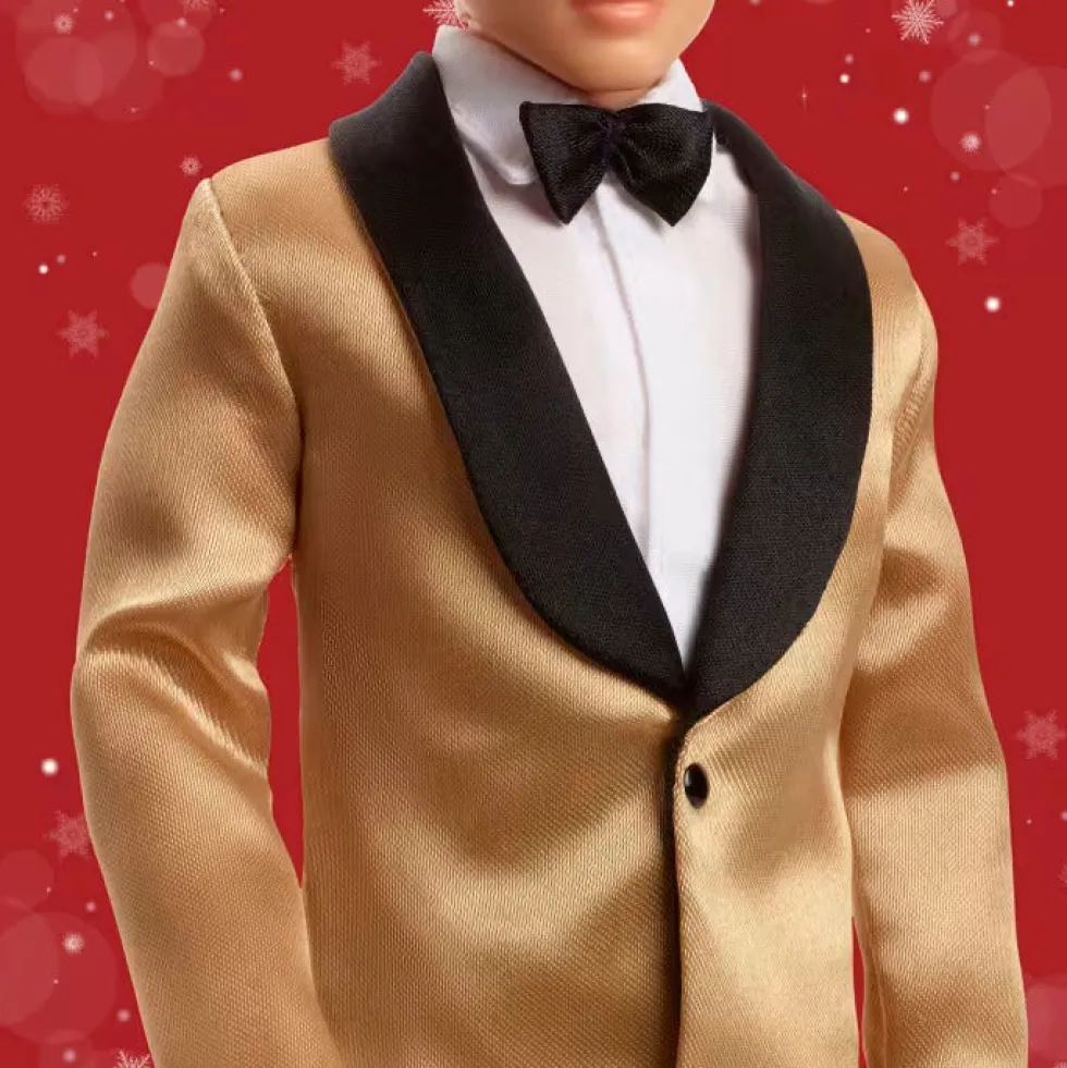 Barbie Signature 2025 Holiday Black Hair Ken Collectible Fashion Doll Wearing Full Suit With Golden Jacket