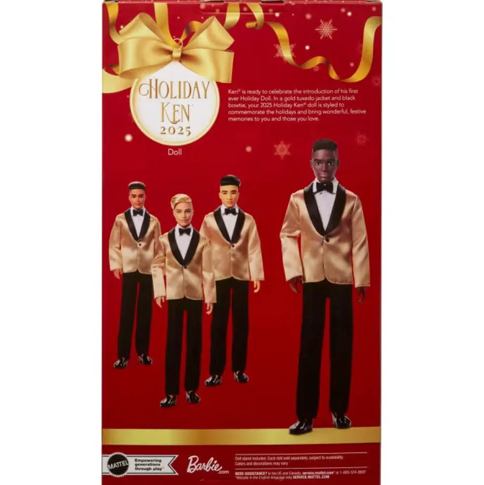 Barbie Signature 2025 Holiday Dark Brown Hair Ken Collectible Fashion Doll Wearing Full Suit With Golden Jacket