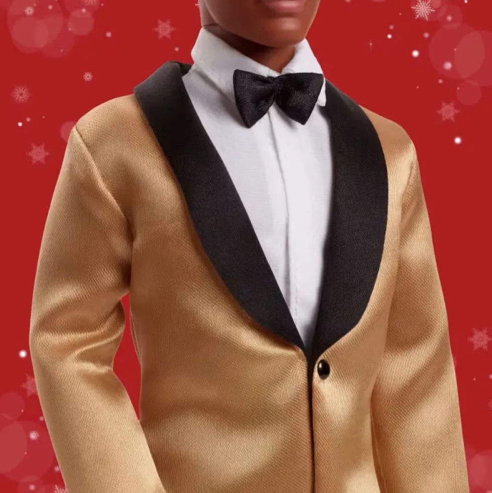 Barbie Signature 2025 Holiday Dark Brown Hair Ken Collectible Fashion Doll Wearing Full Suit With Golden Jacket