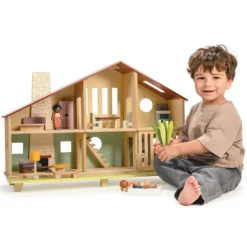 Cedar Chalet Dollhouse with Furniture