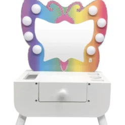 Colorful Butterfly-Shaped Tabletop Vanity with Illuminated Mirror