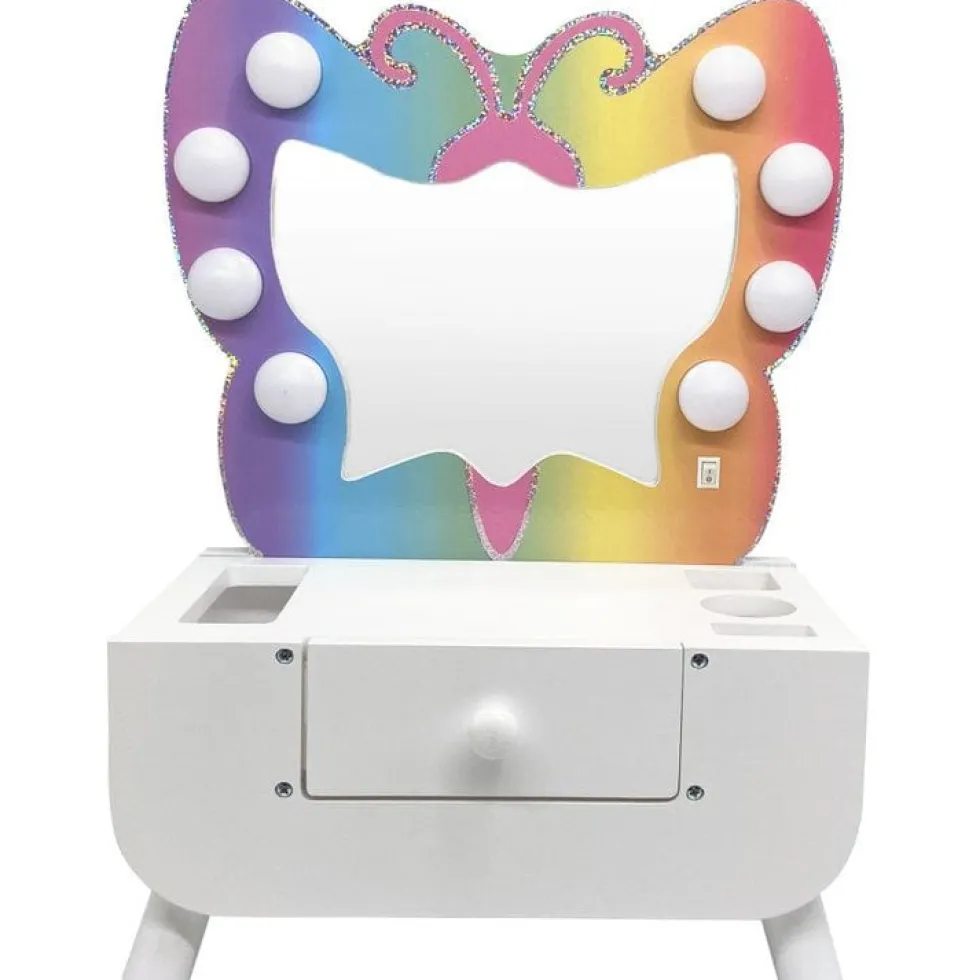 Colorful Butterfly-Shaped Tabletop Vanity with Illuminated Mirror