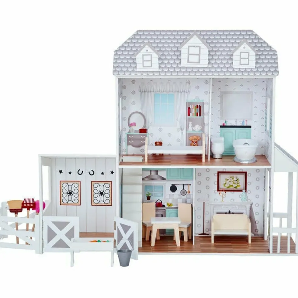 Dreamland Farm House Dollhouse - White / Grey