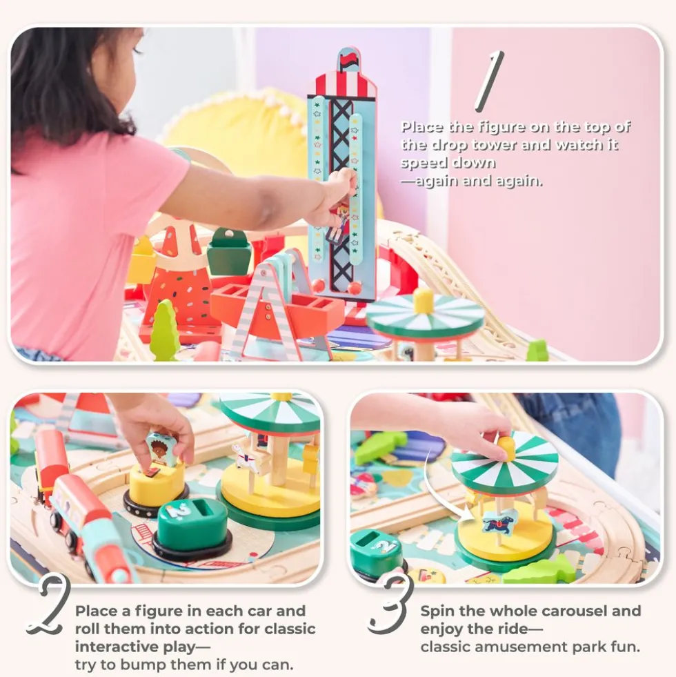 Florida Amusement Park Wooden Activity Table with 6 Mini-Games