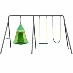 Gobaplay TitanPro Swing Set with Green Saucer Tent Swing