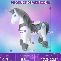 Grey Unicorn Model Y Ride on Toy - 4-7 Years