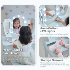Heart Glow Wooden Vanity Set with LED Lights Mirror & Stool - Blue