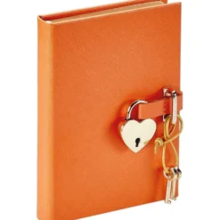 Heart Lock Journal in Orange Saffiano Leather