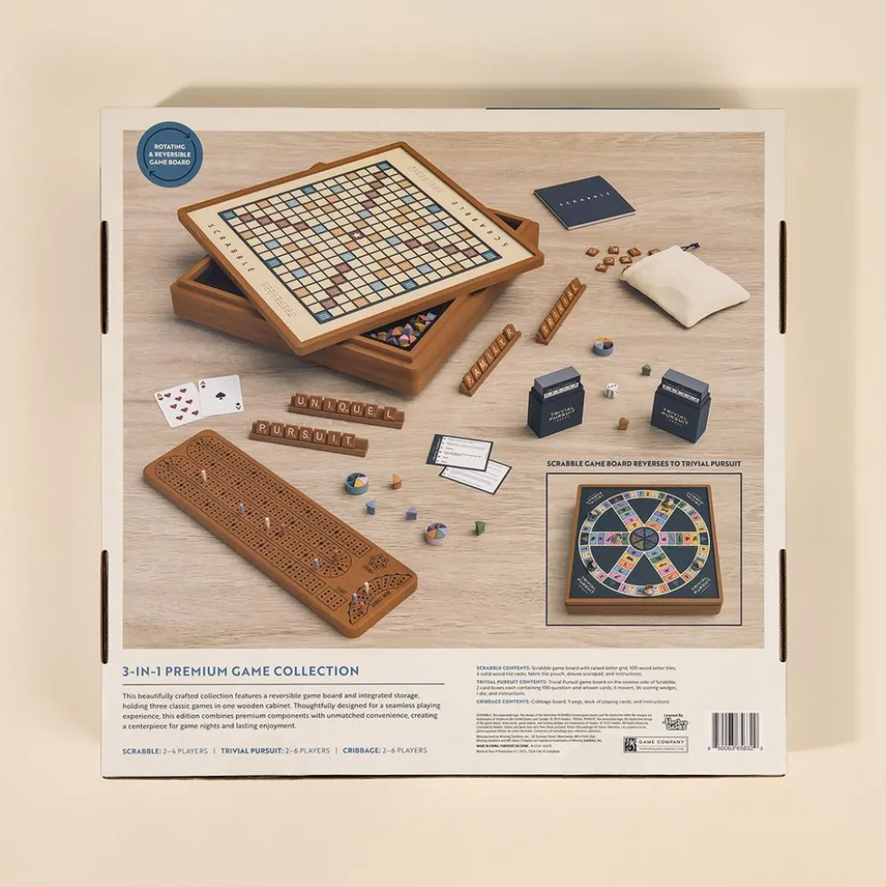 3-in-1 Premium Game Collection Scrabble Trivial Pursuit and Cribbage