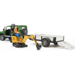 Land Rover with Trailer, Worker & JCB Excavator