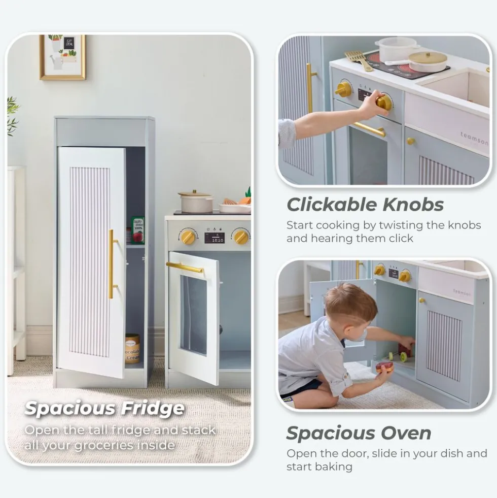 Little Chef Chester Wooden Play Kitchen with Large Fridge & Sink - Blue