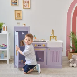Little Chef Chester Wooden Play Kitchen with Large Fridge & Sink - Purple