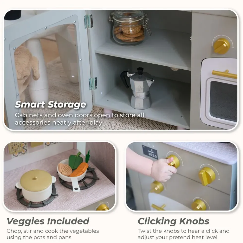 Little Chef Normandy Wooden Play Kitchen with Modular Fridge & Sink - Grey
