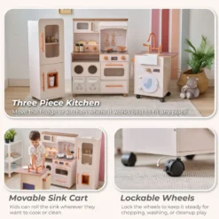Little Chef Savannah Wooden Play Kitchen with 3 Modular Pieces - Cream