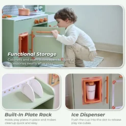 Little Chef St. Louis Wooden Play Kitchen with Sink & Ice Dispenser - Green