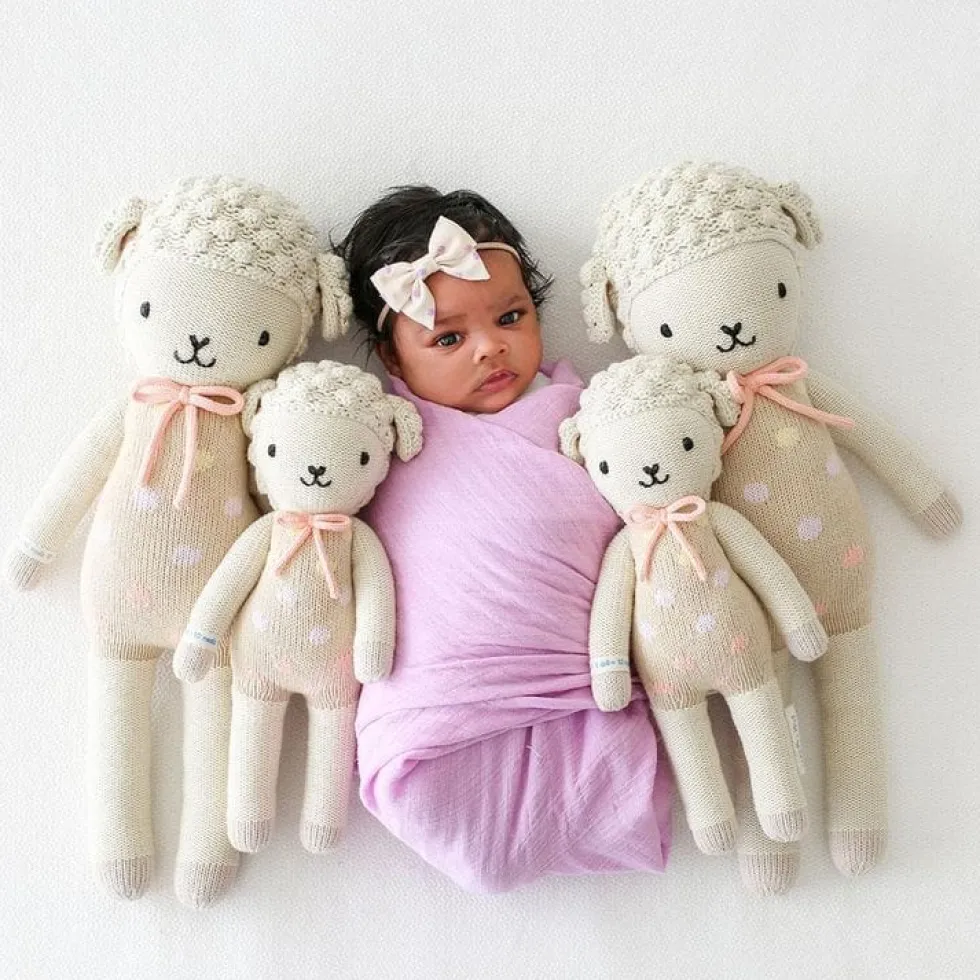 Little 13" Lucy the Lamb (Pastel) Hand-Knit Doll
