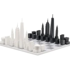 New York City Edition Acrylic Chess Set with Marble Hatch Board