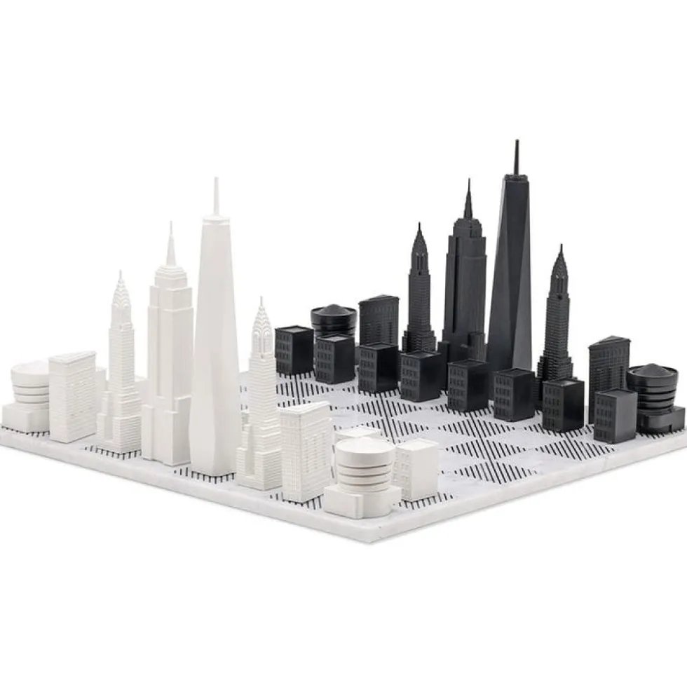 New York City Edition Acrylic Chess Set with Marble Hatch Board