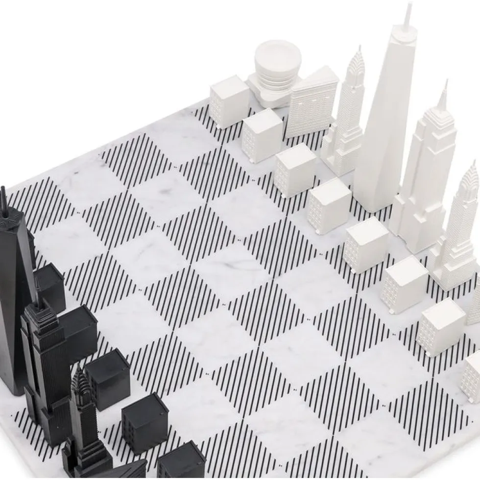 New York City Edition Acrylic Chess Set with Marble Hatch Board