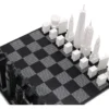 New York Versus Los Angeles Acrylic Chess Set with Black and White Wood Hatch Board