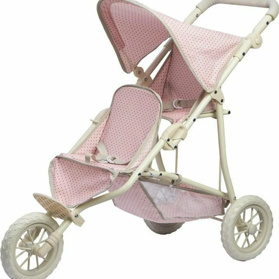 Olivia's Little World - Polka Dots Princess Baby Doll Twin Jogging Stroller - Pink & Grey