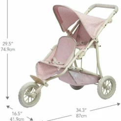 Olivia's Little World - Polka Dots Princess Baby Doll Twin Jogging Stroller - Pink & Grey