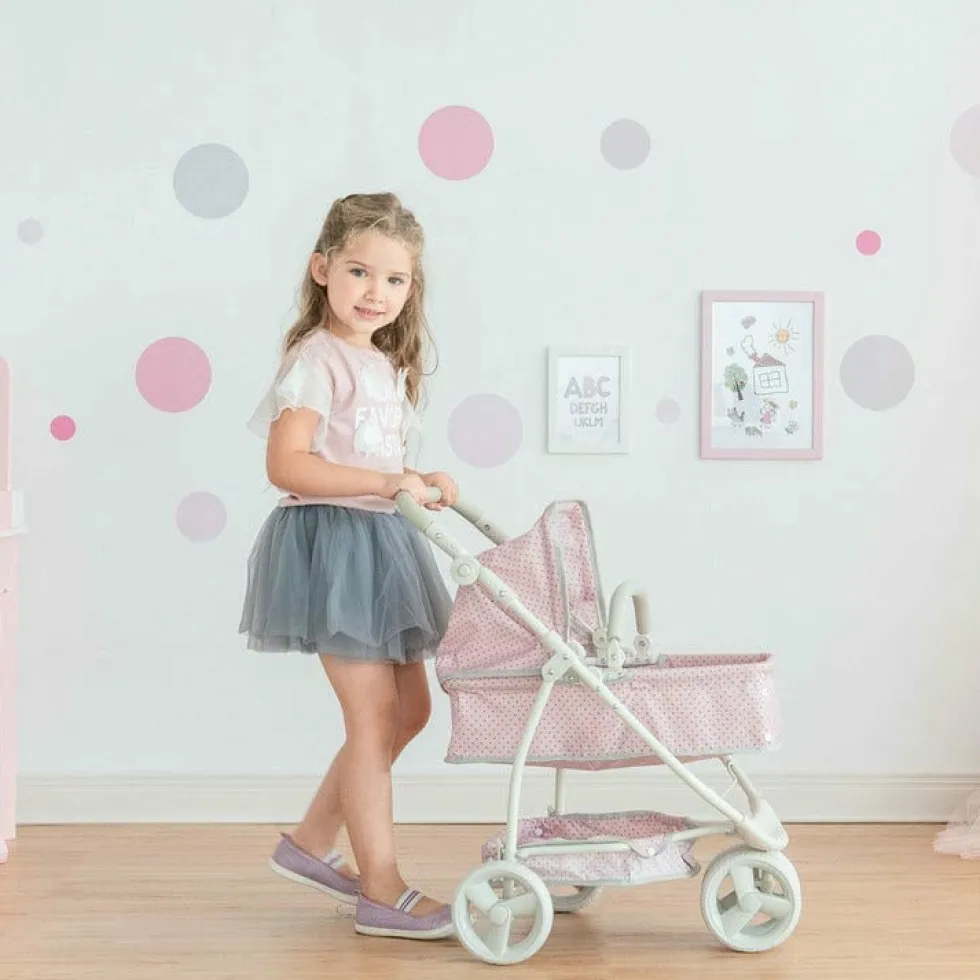 Olivia's Little World - Polka Dots Princess 2-in-1 Baby Doll Stroller - Pink/Gray