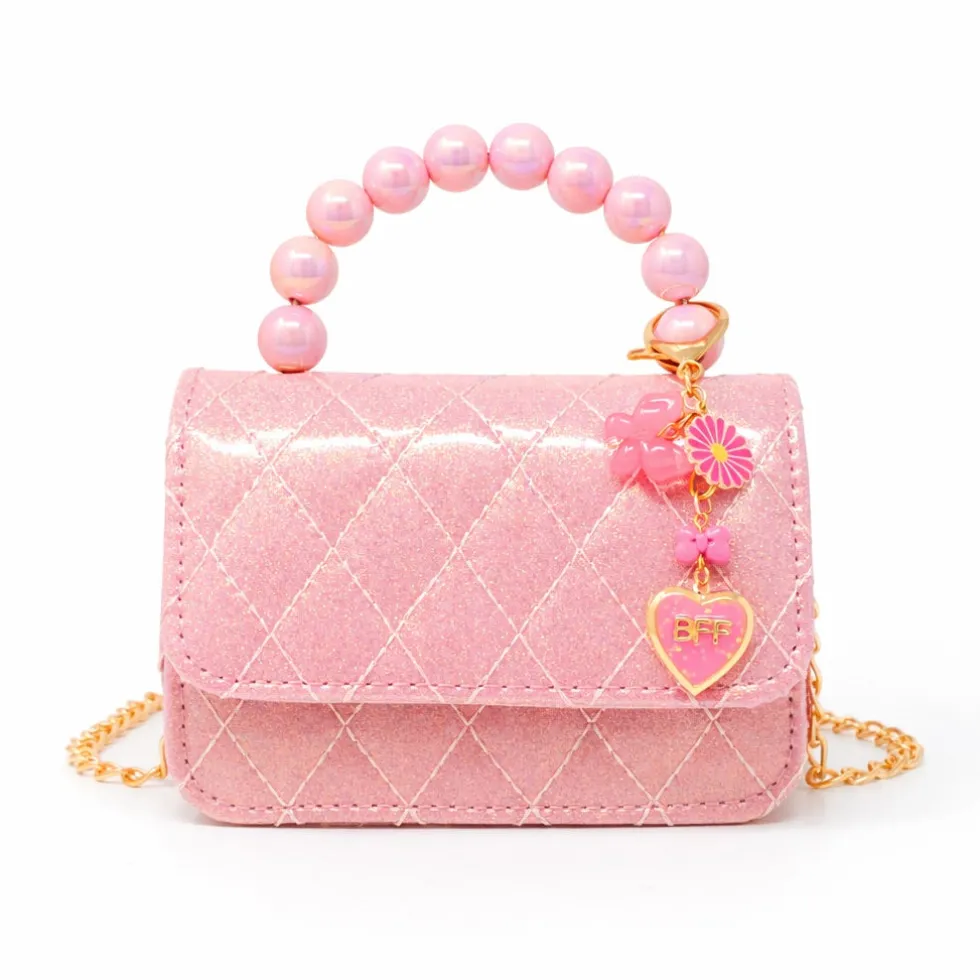 Quilted BFF Blossom Pearl Handle Handbag - Pink Lemonade