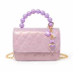 Quilted BFF Blossom Pearl Handle Handbag - Purple