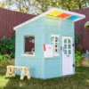 Rainbow Shade Wooden Playhouse with Kitchen, Flower Box & Bench - Blue