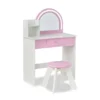 Rosé Shine Wood Vanity & Desk with LED Mirror & Stool - Pink/White