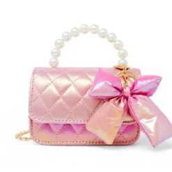 Shiny Quilted Fluffy Bow Handbag - Hot Pink