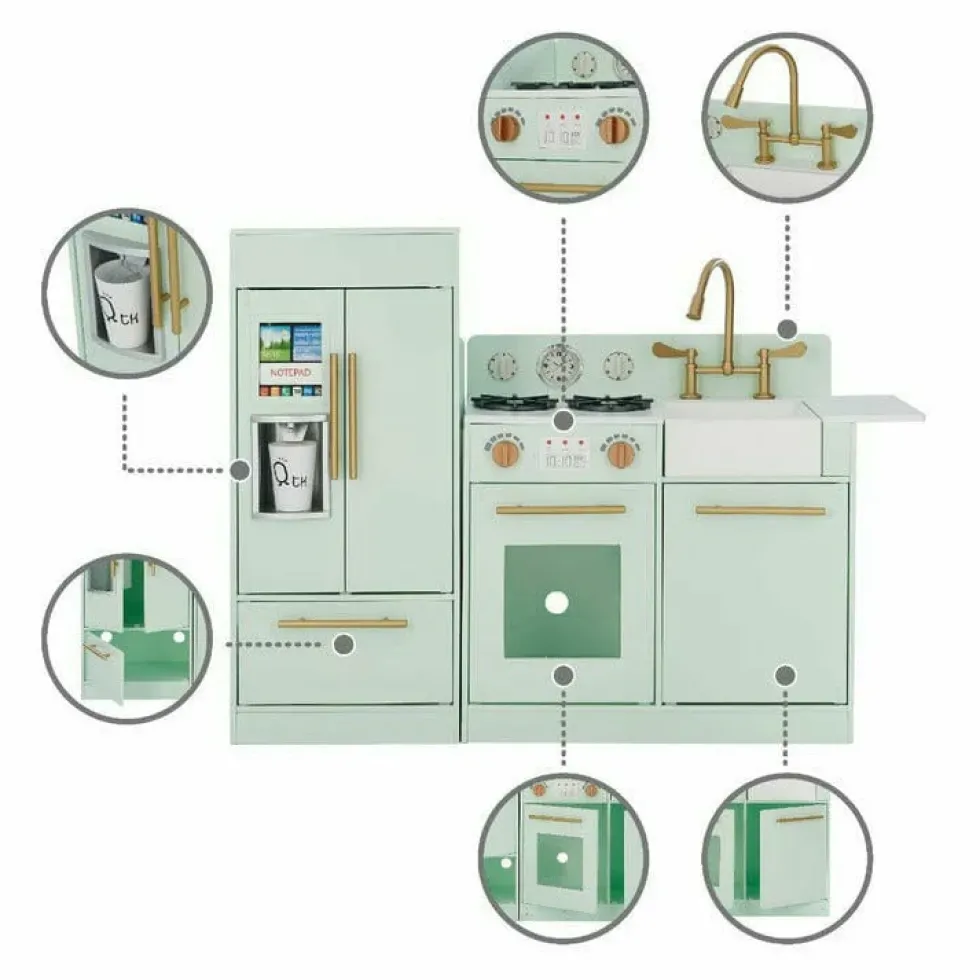 Teamson Kids Little Chef Charlotte 2-Piece Modular Wooden Play Kitchen, Mint