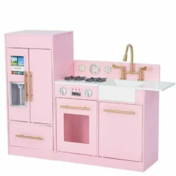 Teamson Kids Little Chef Charlotte 2-Piece Modular Wooden Play Kitchen, Pink