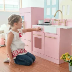Teamson Kids Little Chef Charlotte 2-Piece Modular Wooden Play Kitchen, Pink