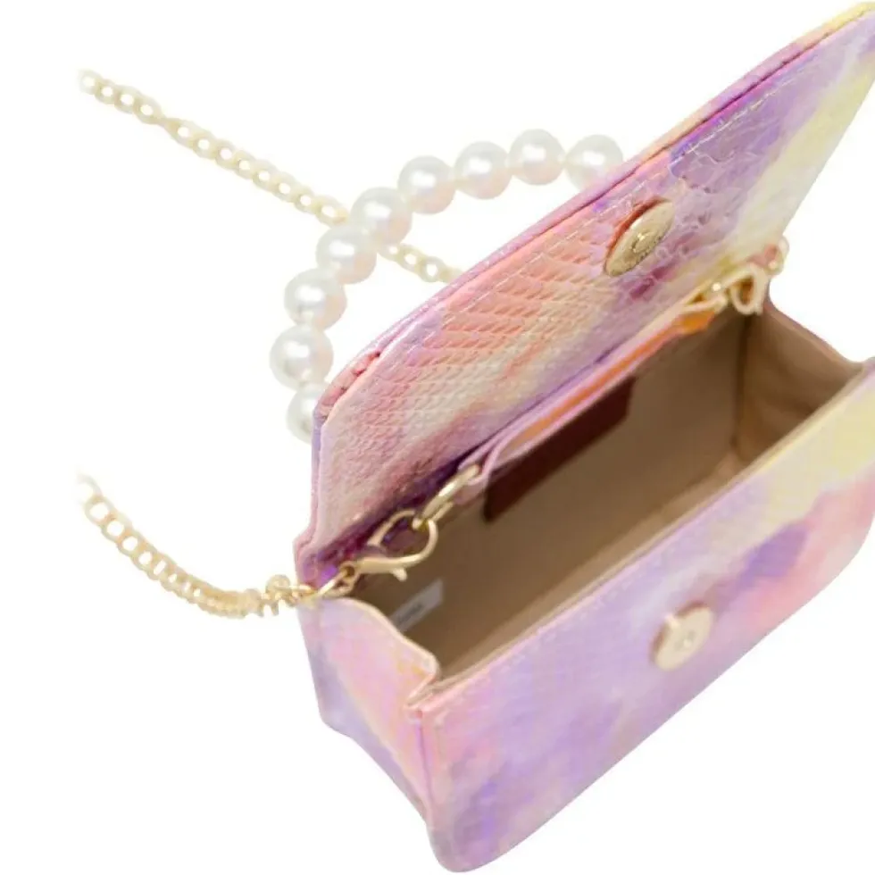 Tie Dye Crocodile Pearl Handle Bag - Pink