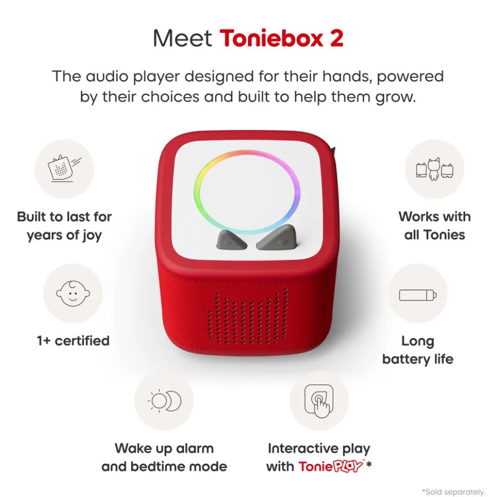 Tonies PAW Patrol Toniebox 2 Bundle with Tonieplay Game, Sleeve and 4 Tonies - Sunset Red