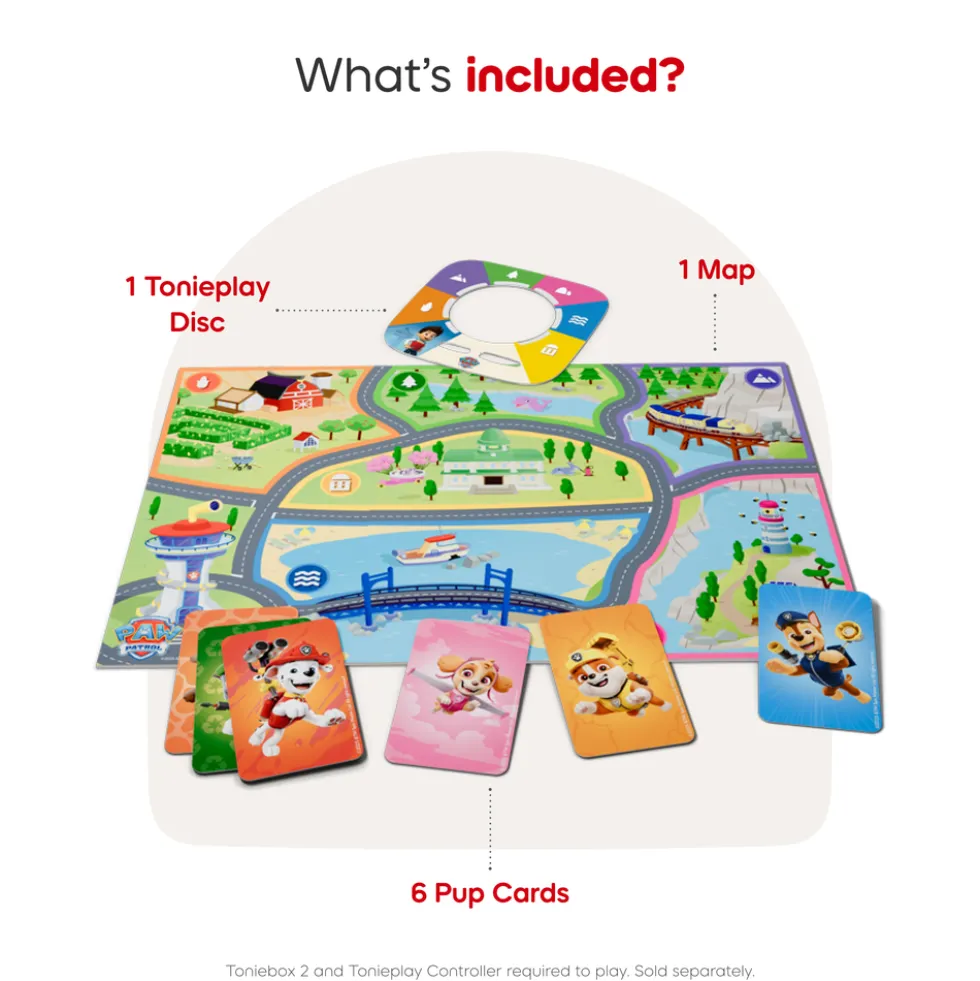 Tonies PAW Patrol Toniebox 2 Bundle with Tonieplay Game, Sleeve and 4 Tonies - Sunset Red