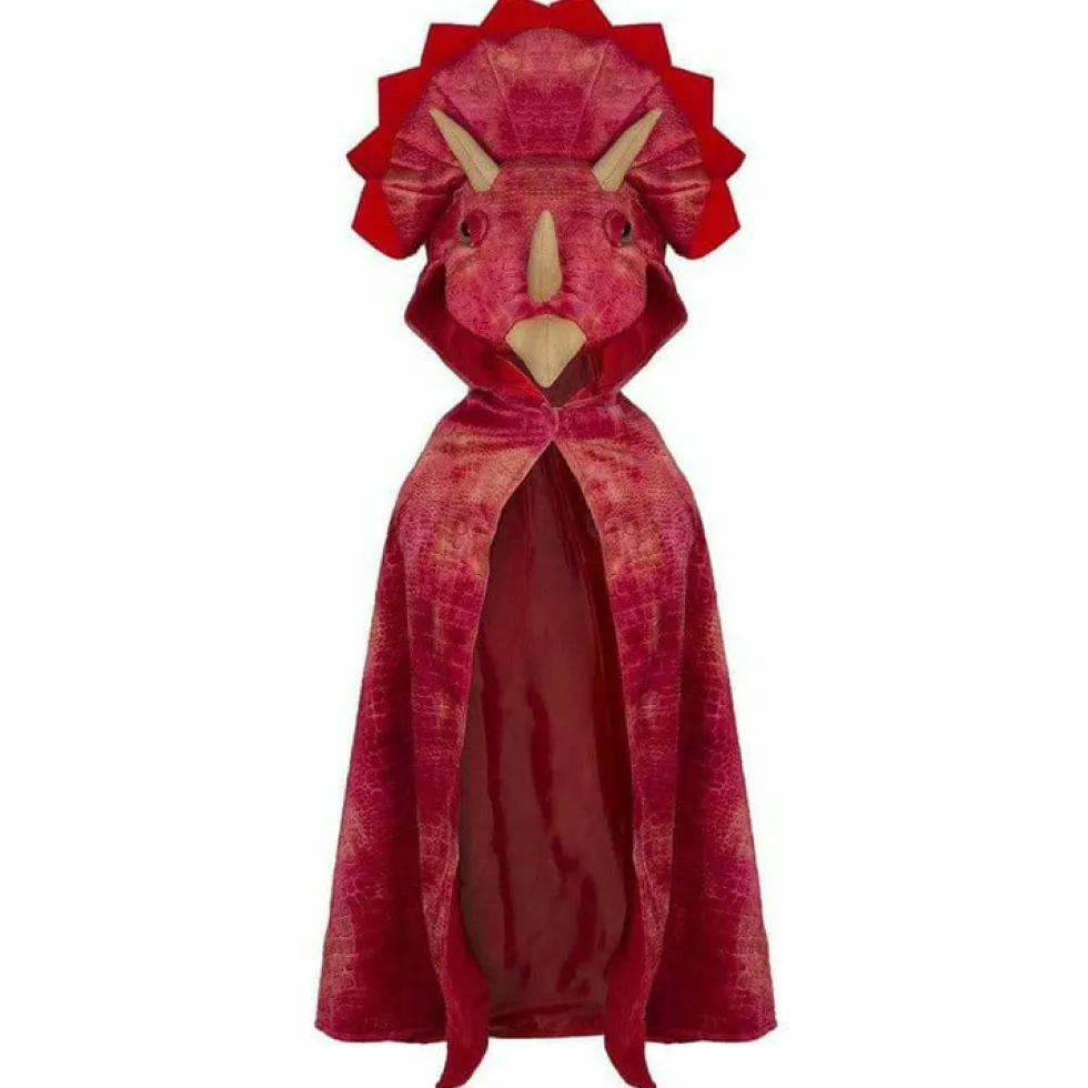 Triceratops Red Hooded Cape - Size 4-5 Years
