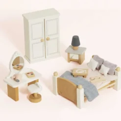 Wooden Dollhouse Bedroom Furniture Set - 19 Pieces
